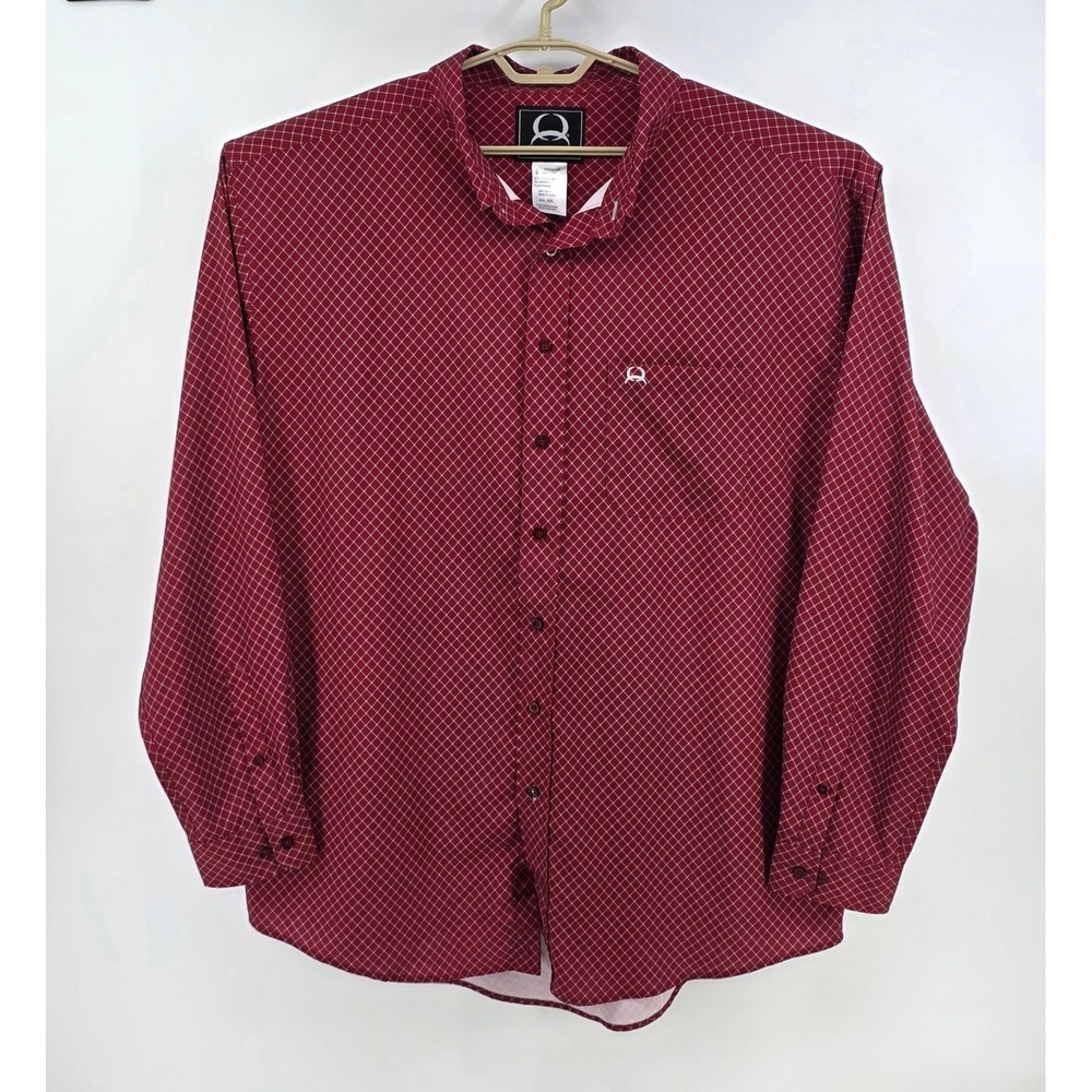 Cinch Mens XXL‎ Shirt Long Sleeve Burgundy Red Diamond Western Button Down